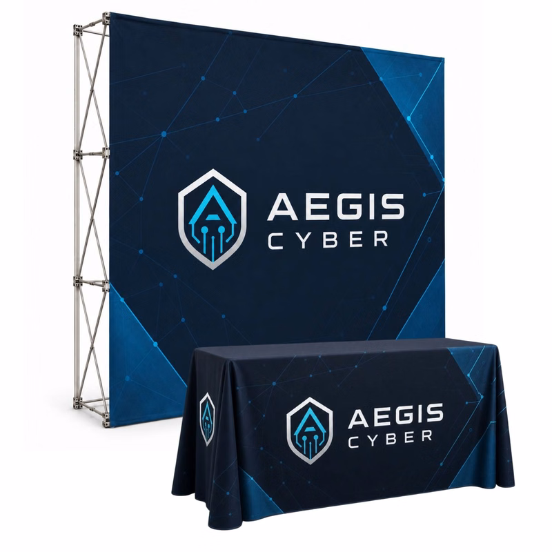 Tradeshow booth package Ultra, 7.5' Straight Fabric Wall Display and Premium 6' tablecloth open back