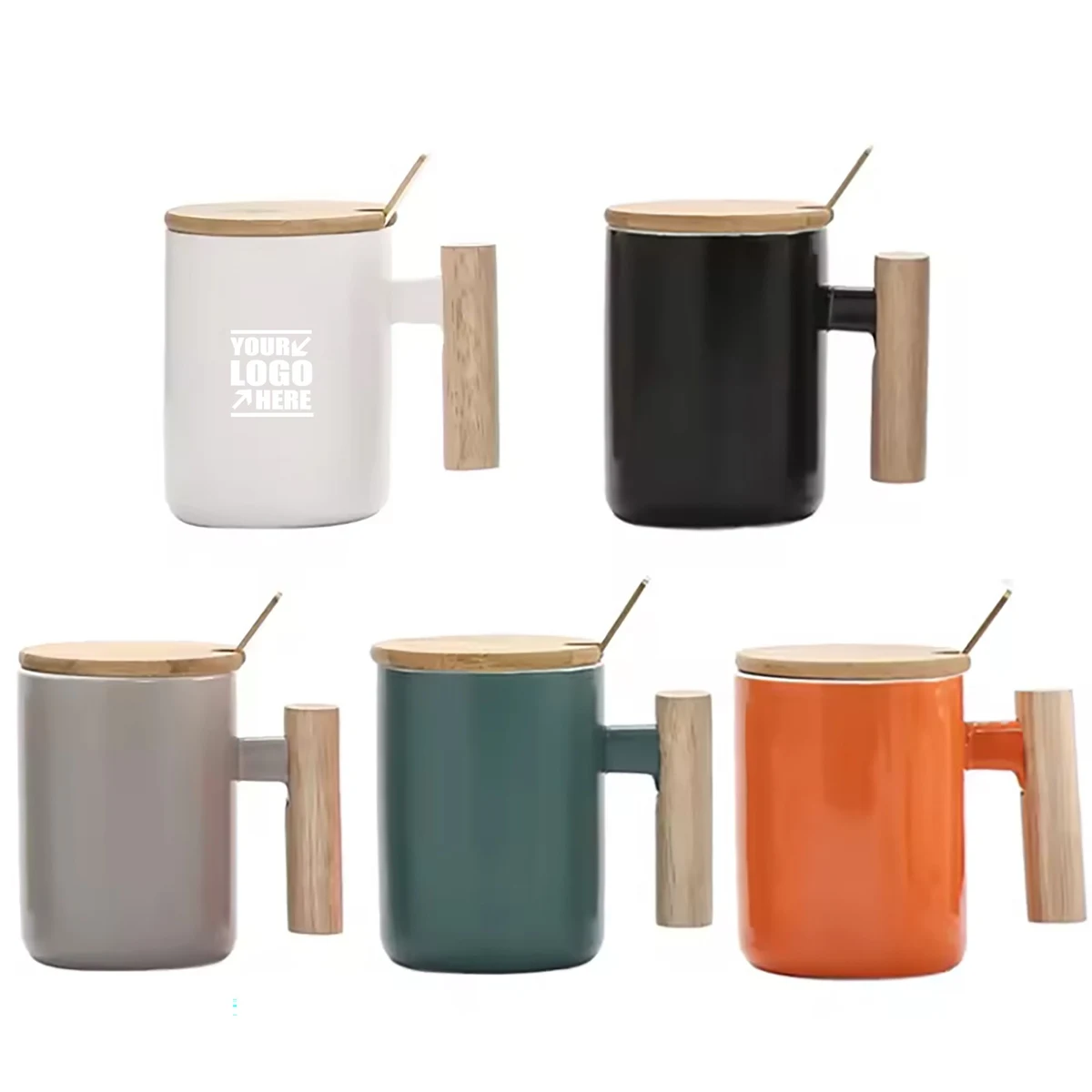 12Oz Wood Handle Ceramic Coffee Mug With Lip 1