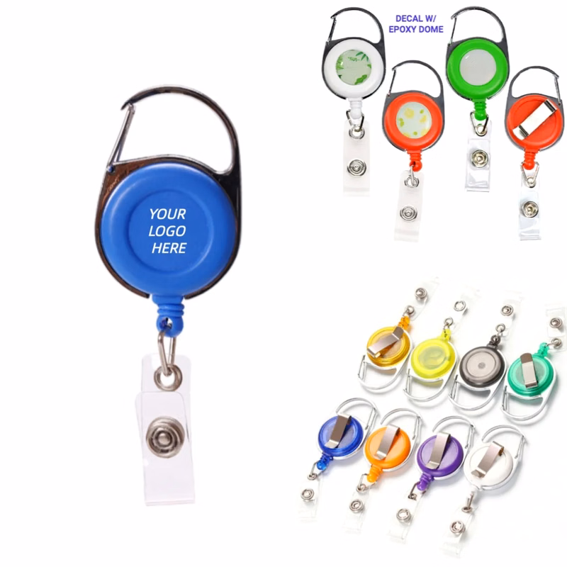 Retractable Carabiner Round Badge Reel with Belt Clip