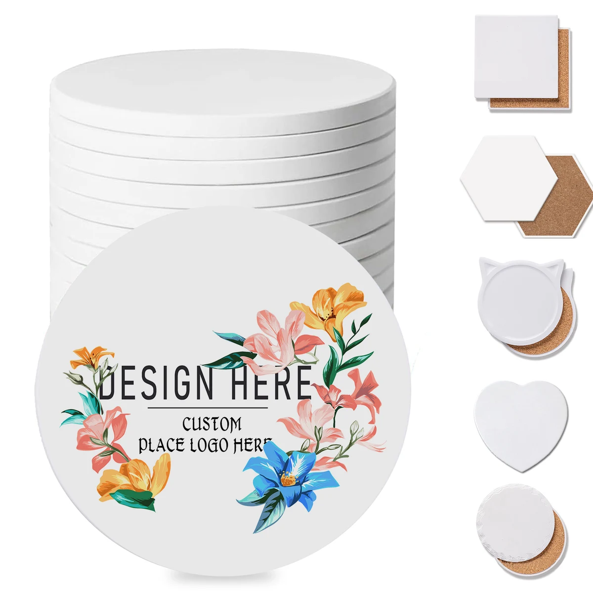 6 Styles Ceramic Coasters, Customizable 1
