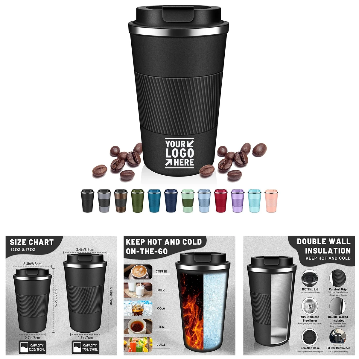 Insulated Coffee Tumblers with Flip Lid - 12oz/17oz 1