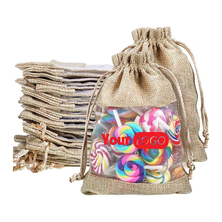 Burlap Mesh Drawstring Gift Bags 1
