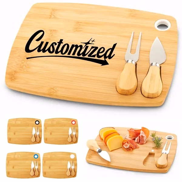 Custom Bamboo Cheese Board Set with Stainless Steel Tools — Premium