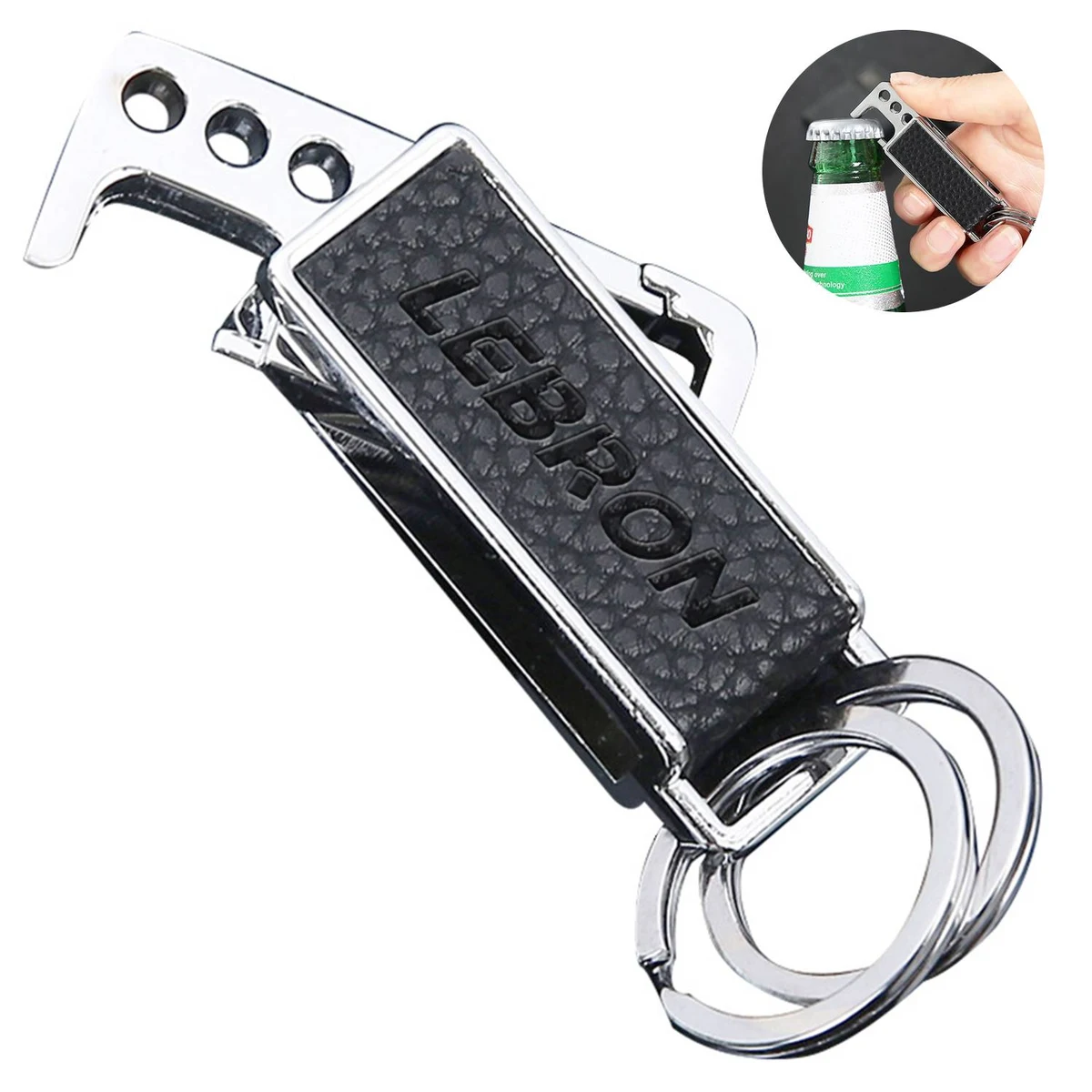 Metal Genuine Leather Keychain with Bottle Opener 1