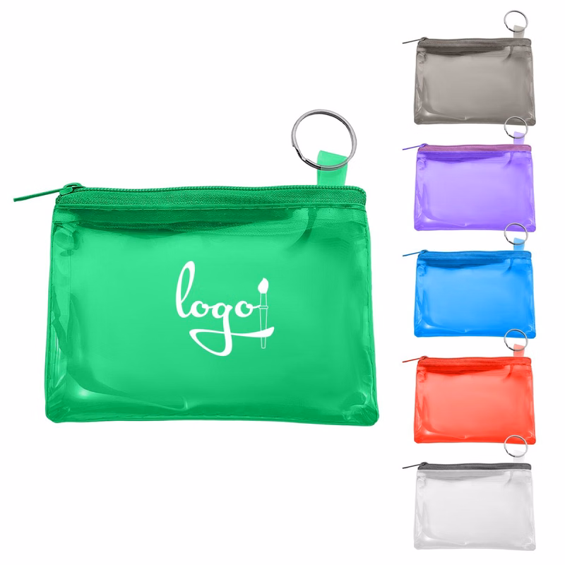 Transparent PVC Zippered Coin Purse with Keychain