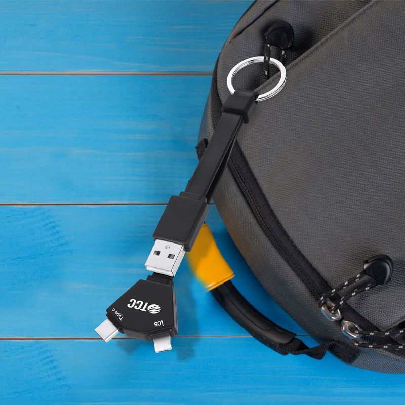 Kelso 22cm length TPE 3in1 Charging Cables w/ USB tip, Type C tip, iPhone & Android 2 in 1 tip