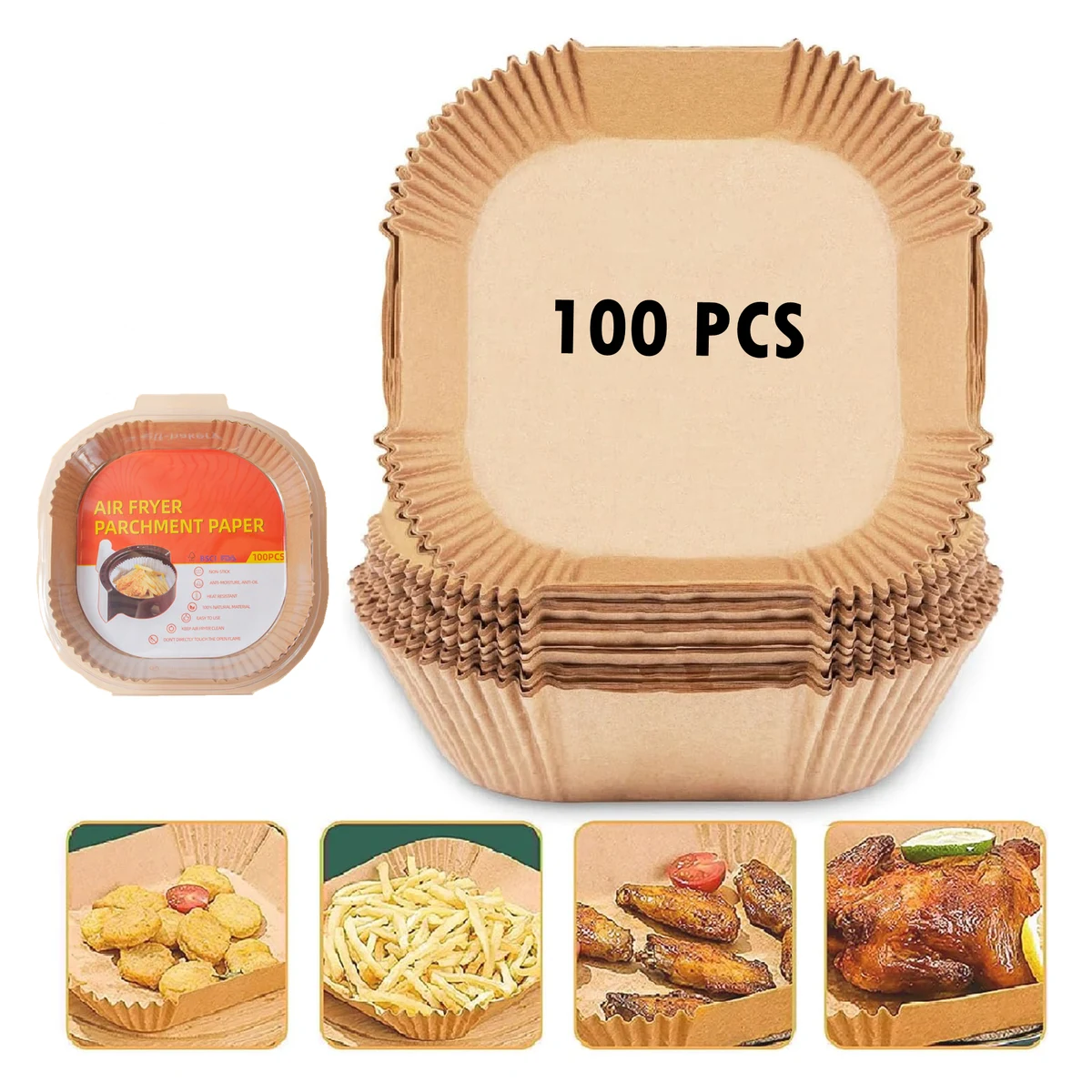 100 Pcs 6.3 Inch Air Fryer Paper Liners 1