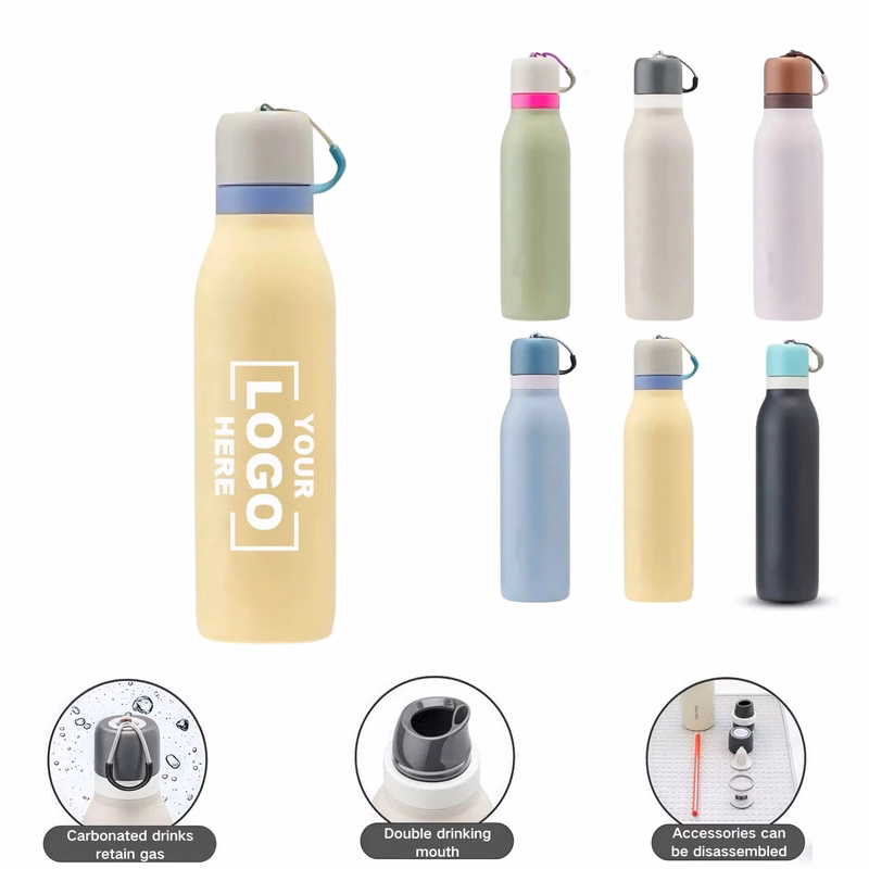 24oz Double Drink Spout Thermos Mug With Straw