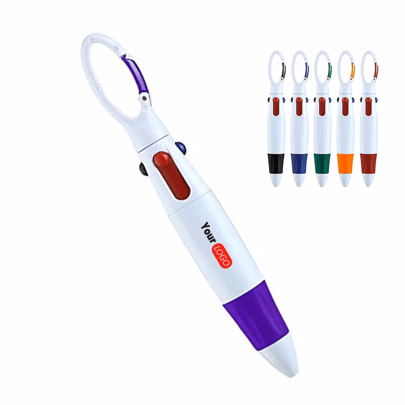Multi-Color Retractable Pen with Carabiner Clip, MOQ 50