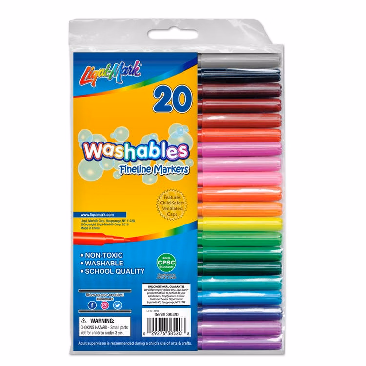 Fineline Washable Markers - 20 Assorted Colors