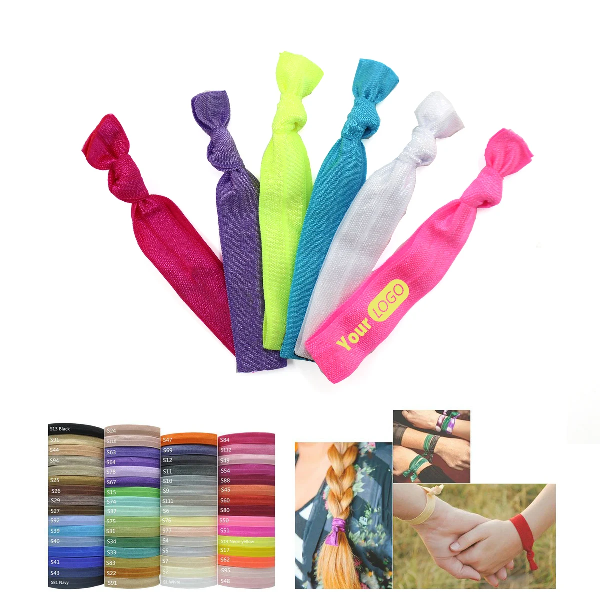MOQ50 Colorful Ribbon Elastic Knotted Hair Ties 1