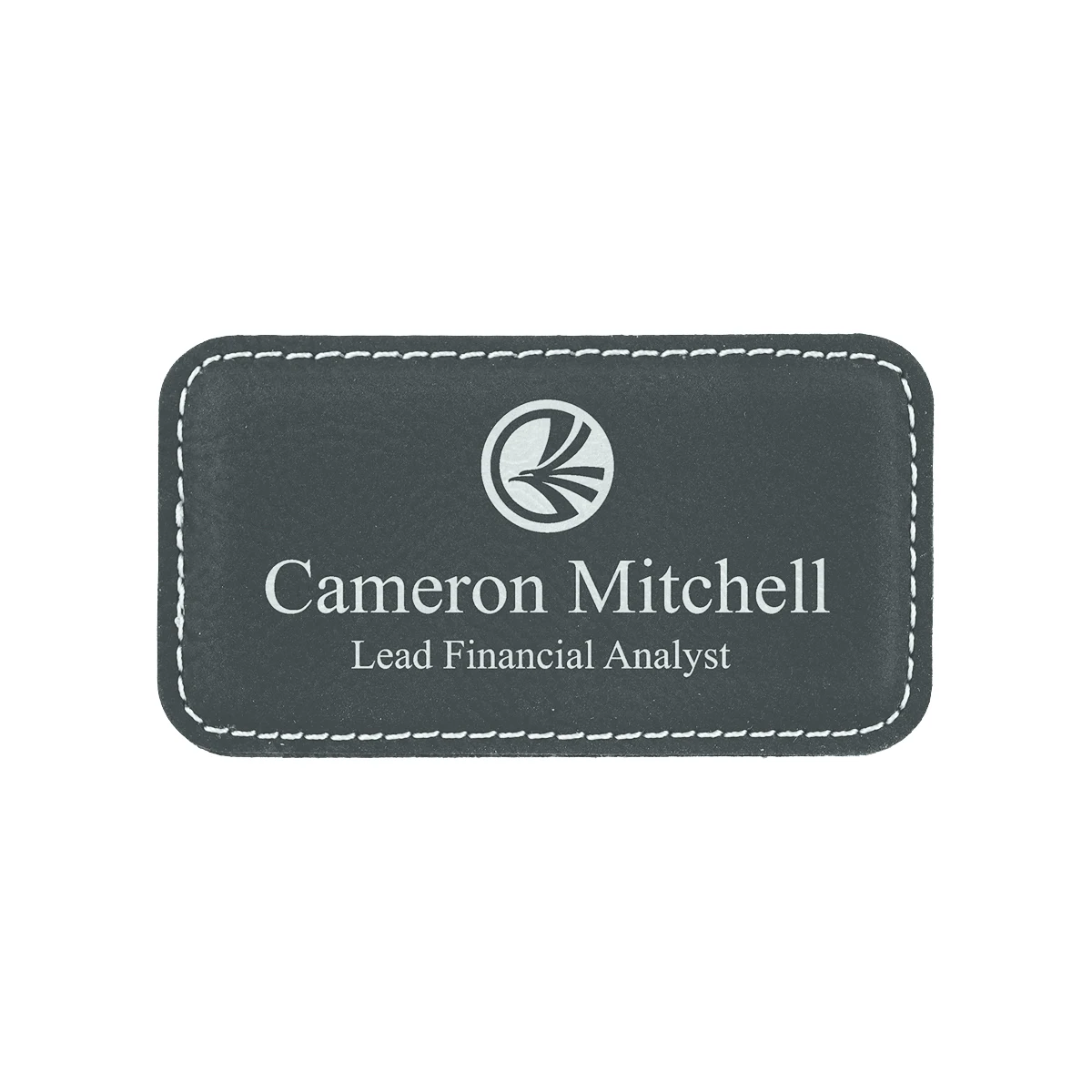 3 1/4" x 1 3/4" Black/Silver Leatherette Badge w/ Magnet 1