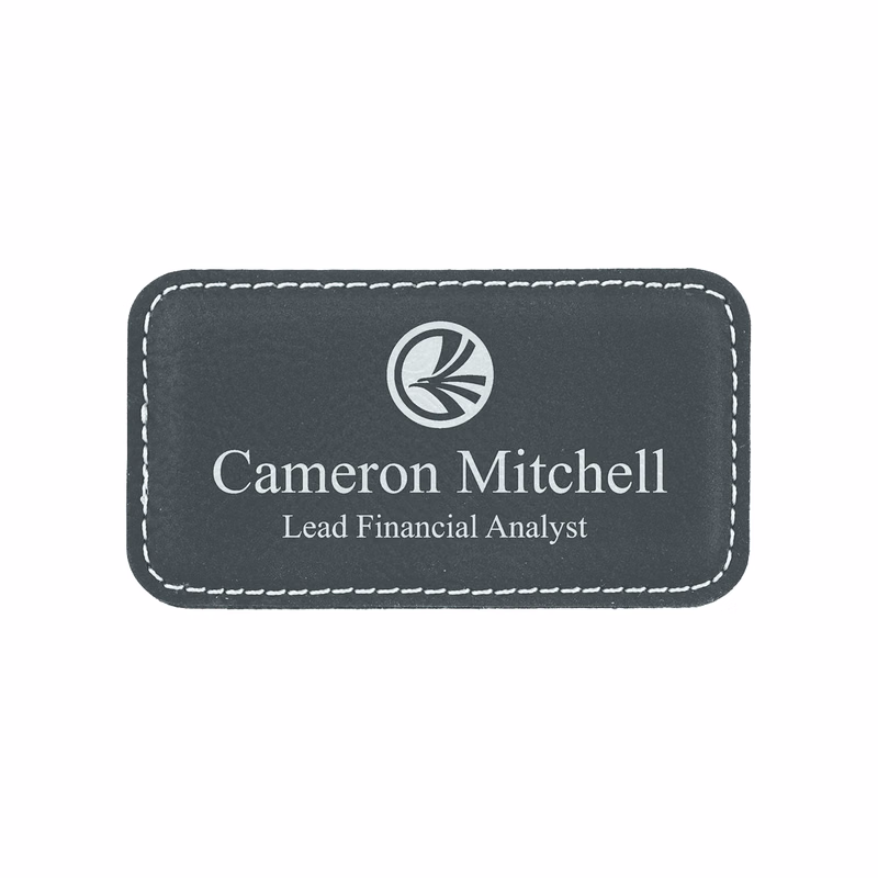 3 1/4" x 1 3/4" Black/Silver Leatherette Badge w/ Magnet