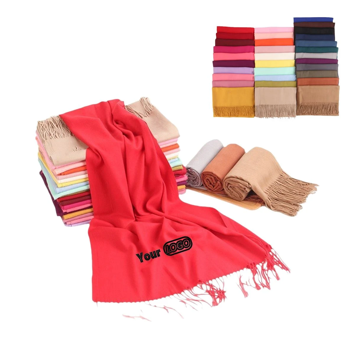 Custom Logo Multi-Color Fringed Scarf 1