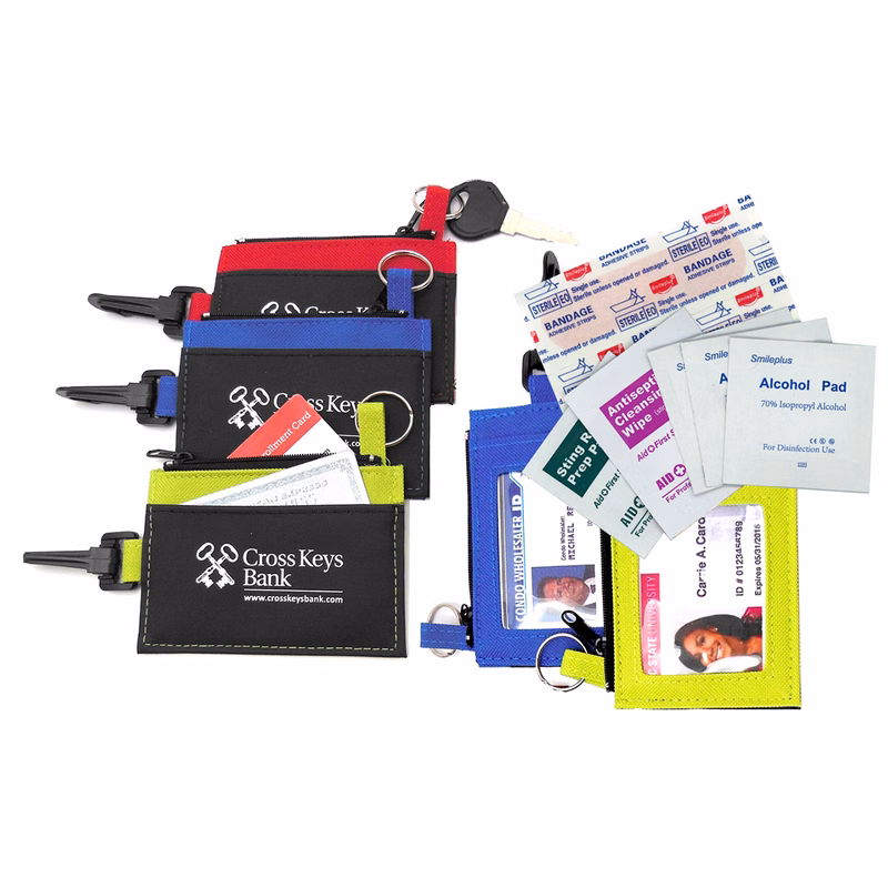 Clip-On ID Holder with Zip Purse & Plastic Clip for Hanging