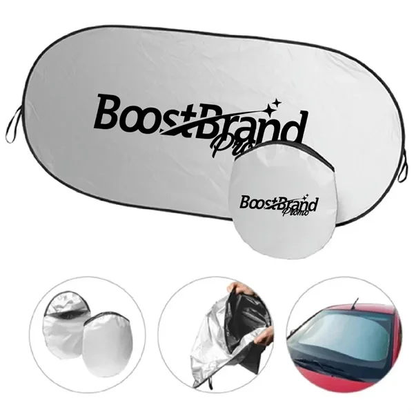 Custom Universal Foldable Windshield Sun Shade with Carrying Pouch — Auto Promo 1