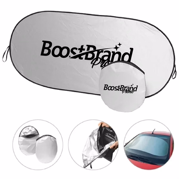 Custom Universal Foldable Windshield Sun Shade with Carrying Pouch — Auto Promo