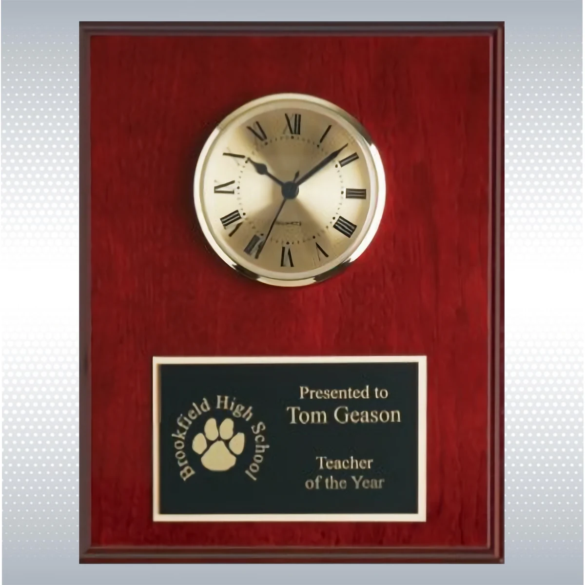 Mahogany Finish Solid Wood Plaque W/ Clock (8" X 10") 1