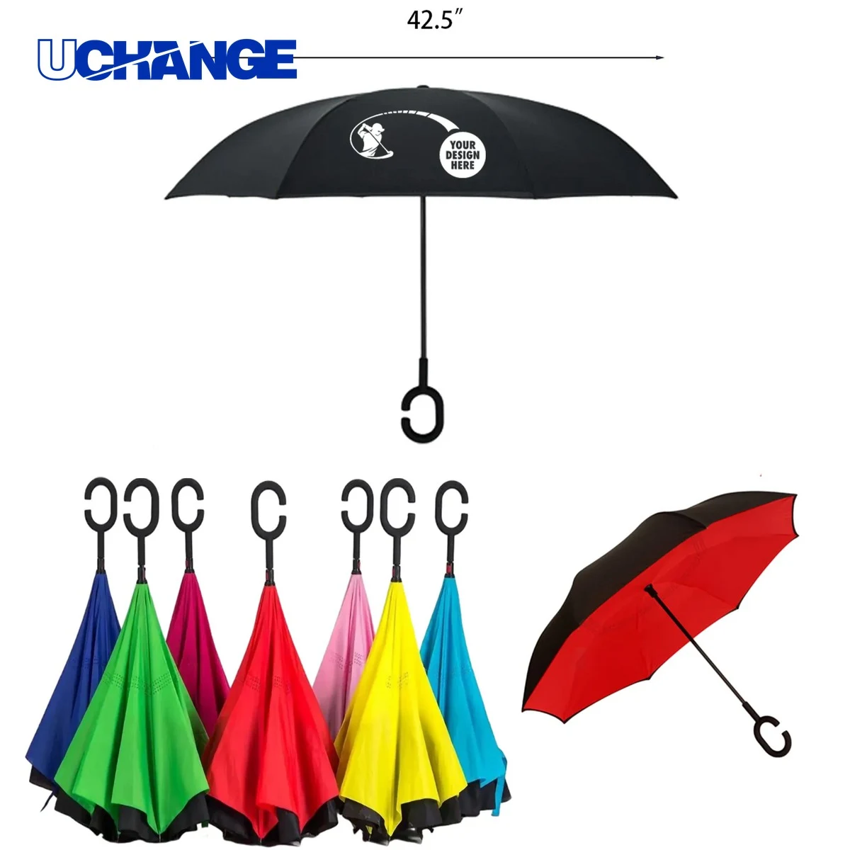 Reversible Inverted Umbrella With C-Shape Handle for Cars 1
