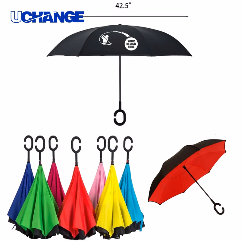 Reversible Inverted Umbrella With C-Shape Handle for Cars