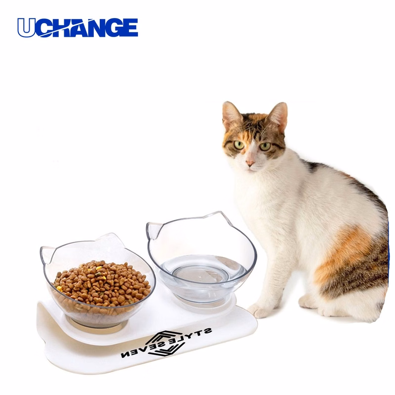 Double Cat Feeding Bowl with Raised Neck Support