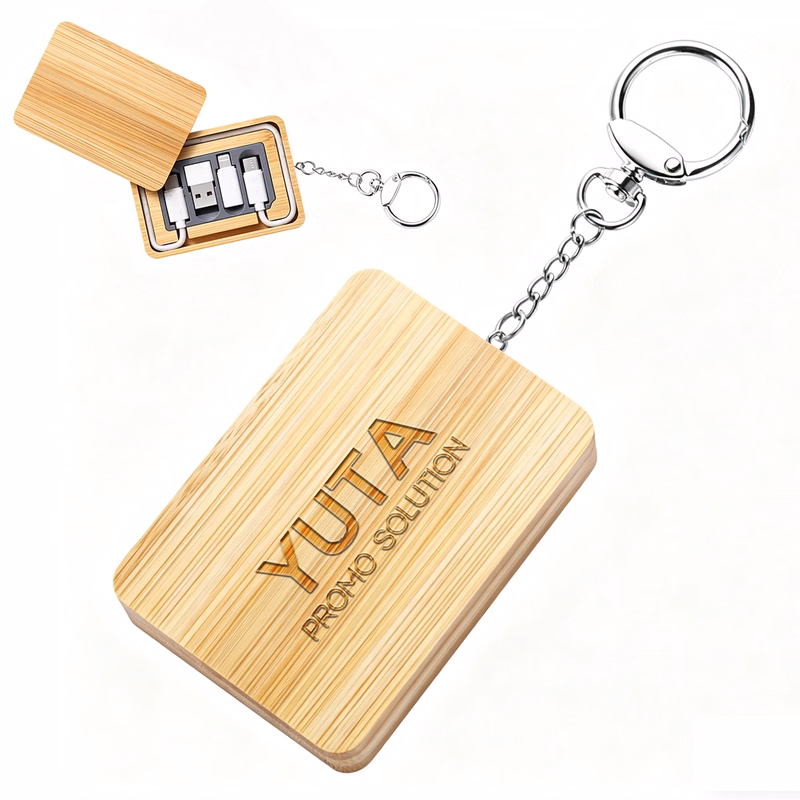 Bamboo Cable Box with Keychain