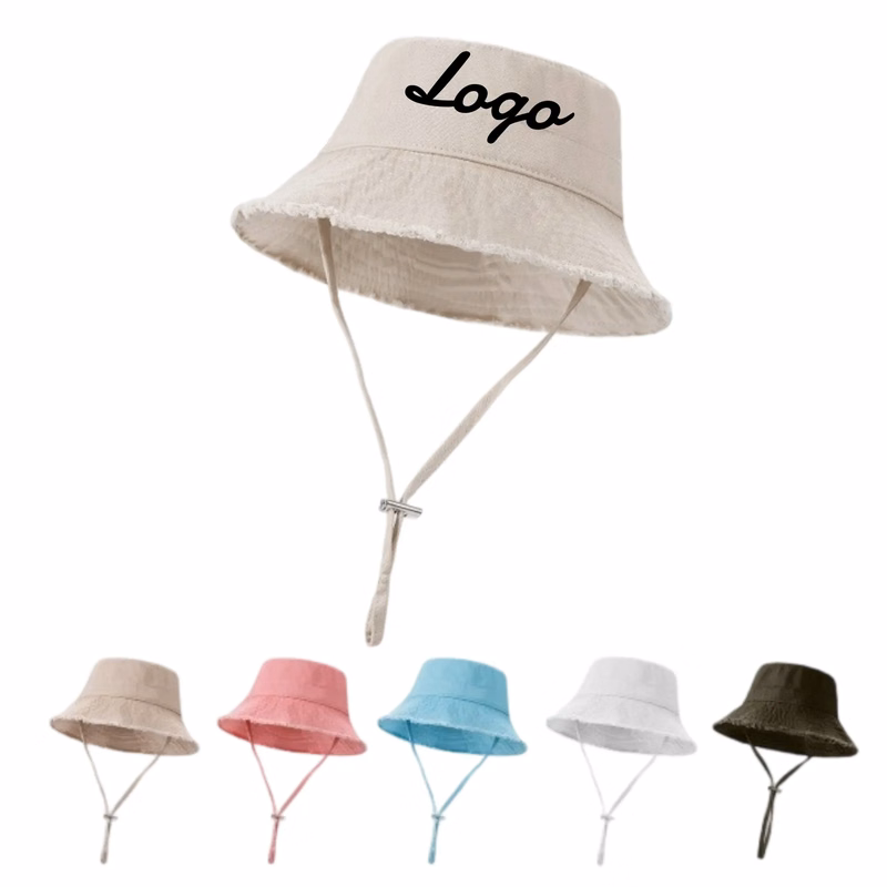 Frayed Bucket Hat with Drawstring for Outdoor Fun