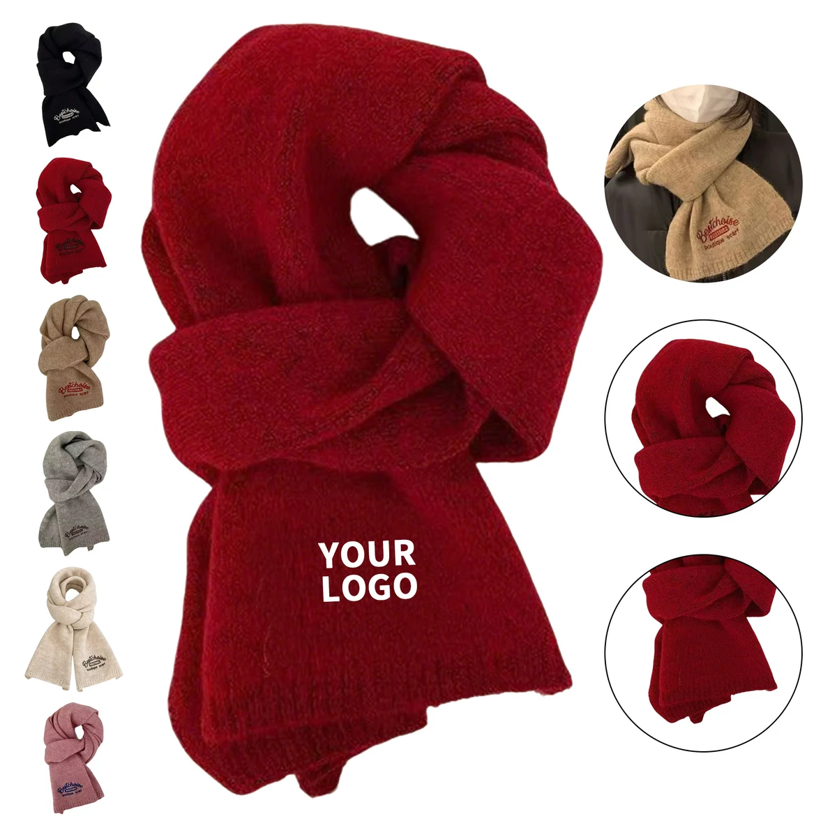 Knitted Cashmere Winter Scarf Embroidered 63 x 9" 1