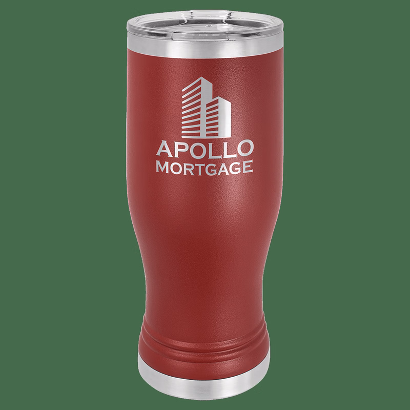 20 oz. Maroon Laser Engraved Polar Camel Pilsner Tumbler w/Clear Lid