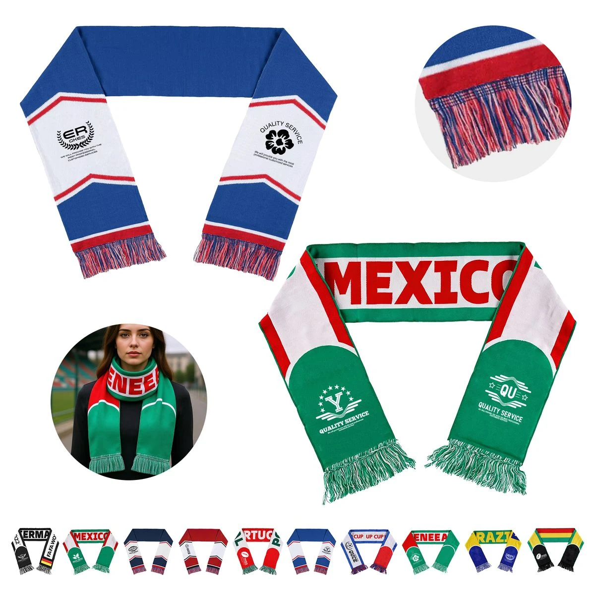 Full Color Fleece Soccer Fan Scarf With Tassel 1