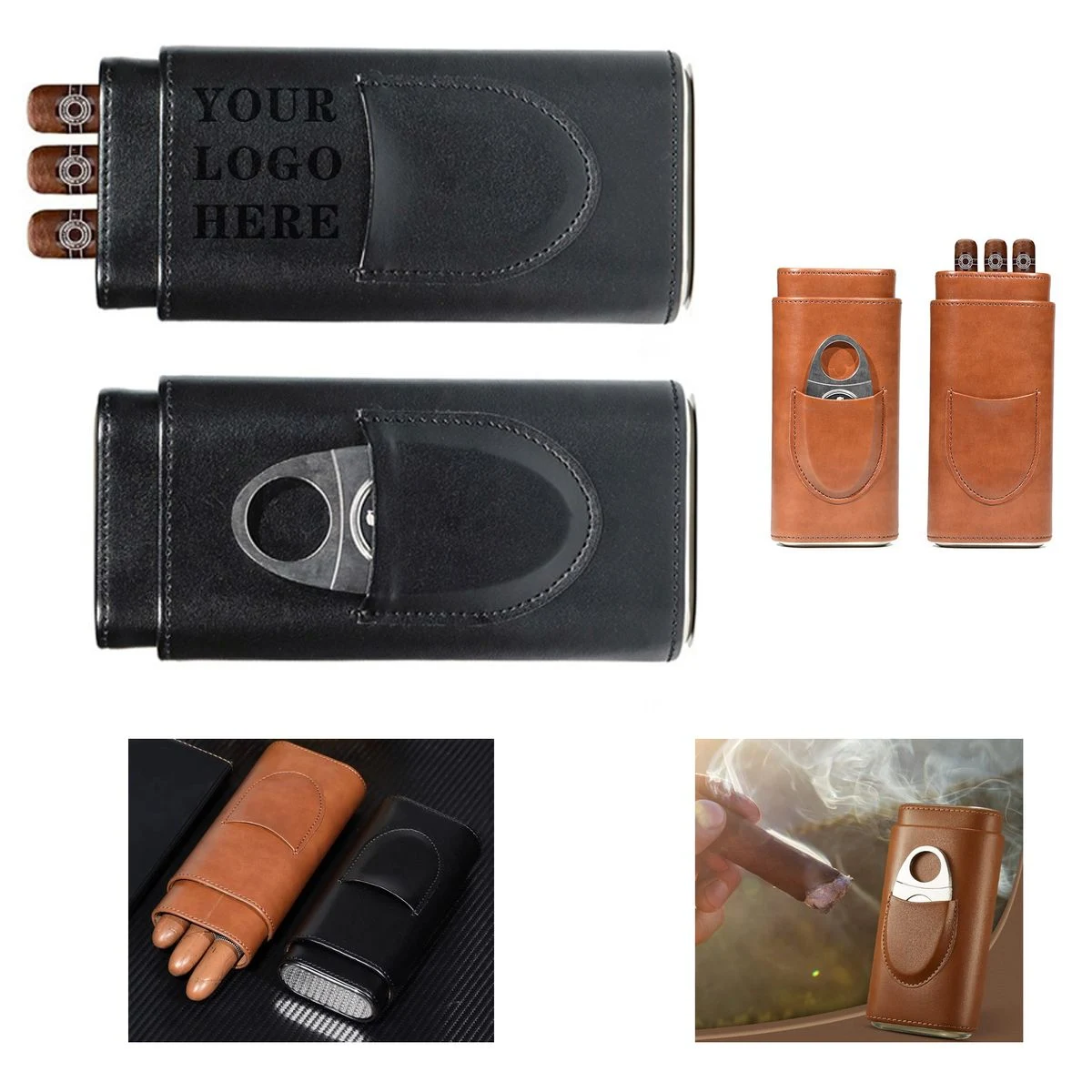 Promotional 3-Pack PU Cigar Case With Nickel Edges For Corporate Gifting 1