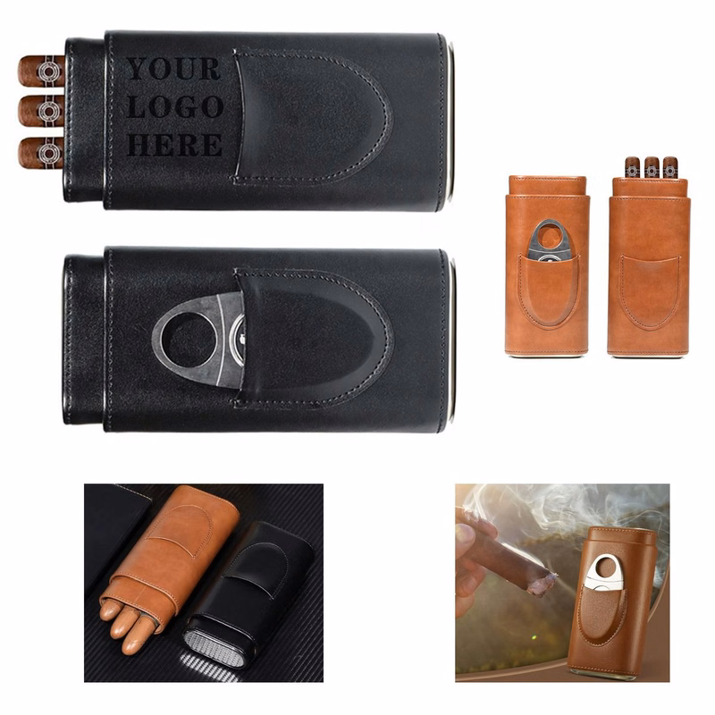 Promotional 3-Pack PU Cigar Case With Nickel Edges For Corporate Gifting