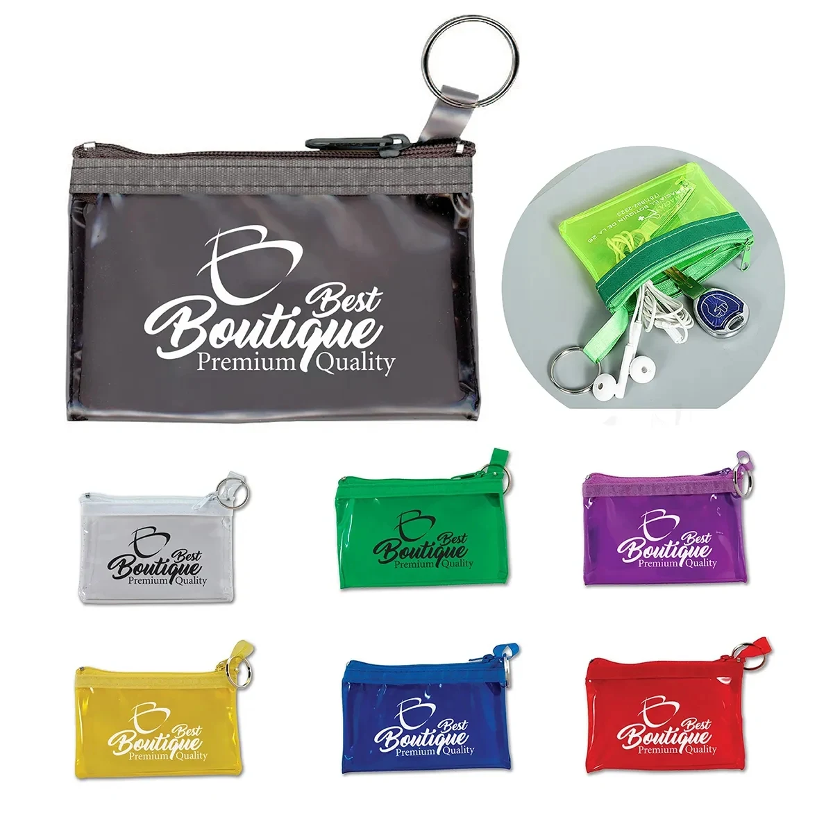 Custom Logo Durable Zippered Translucent Pouch With Key Ring 1