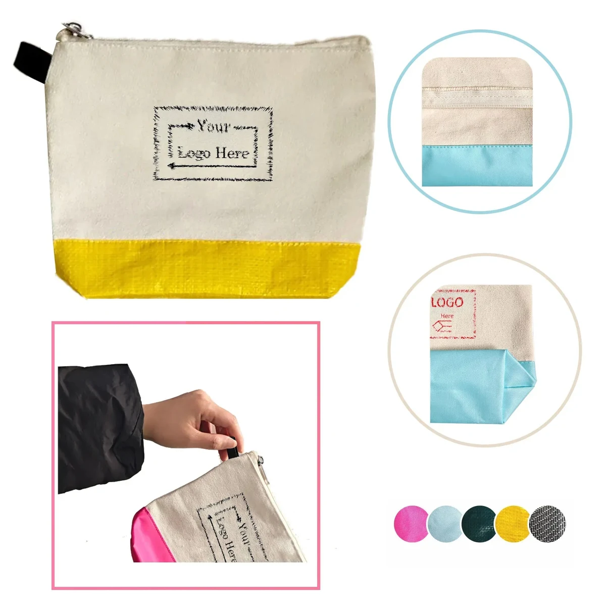 Embroidered Patchwork Canvas Zipper Pouch 1