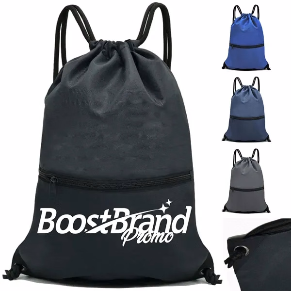 Custom 18.9" Sports Backpack with Front Zipper Pocket & Drawstring — Gym & Travel
