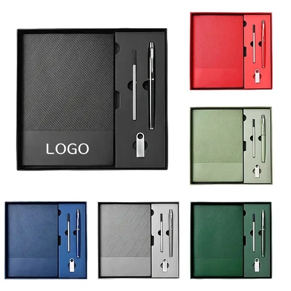 PU Leather Notebook and USB Pen Gift Set 1