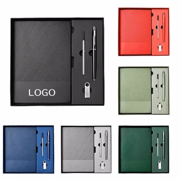 PU Leather Notebook and USB Pen Gift Set