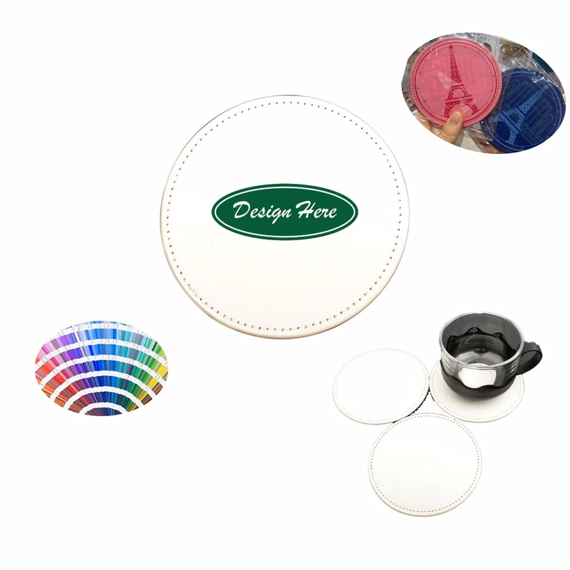 Premium Reversible Round Faux Leather Beverage Coaster