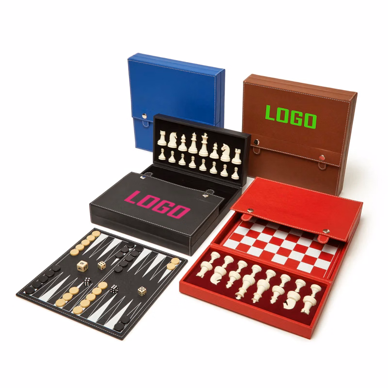 2 in 1 Vegan Leather with Velvet Interior Backgammon and Chess Set