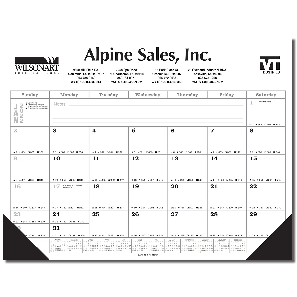 Jumbo Desk Pad Calendar - Black/Gray Datepad w/Year at Bottom 1