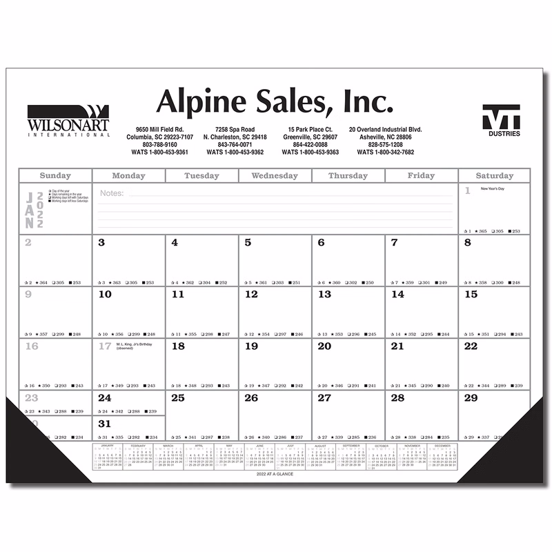 Jumbo Desk Pad Calendar - Black/Gray Datepad w/Year at Bottom