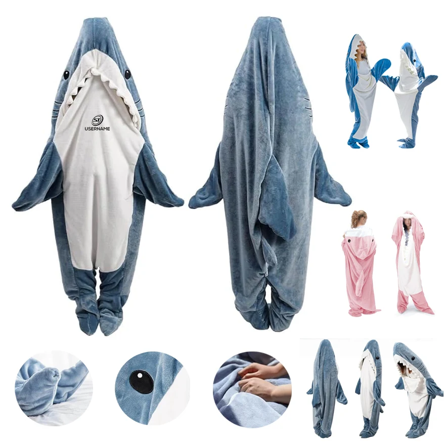 Soft Cozy Flannel Shark Blanket Hoodie Onesie, custom hoodie or sweatshirt with logo imprint 1