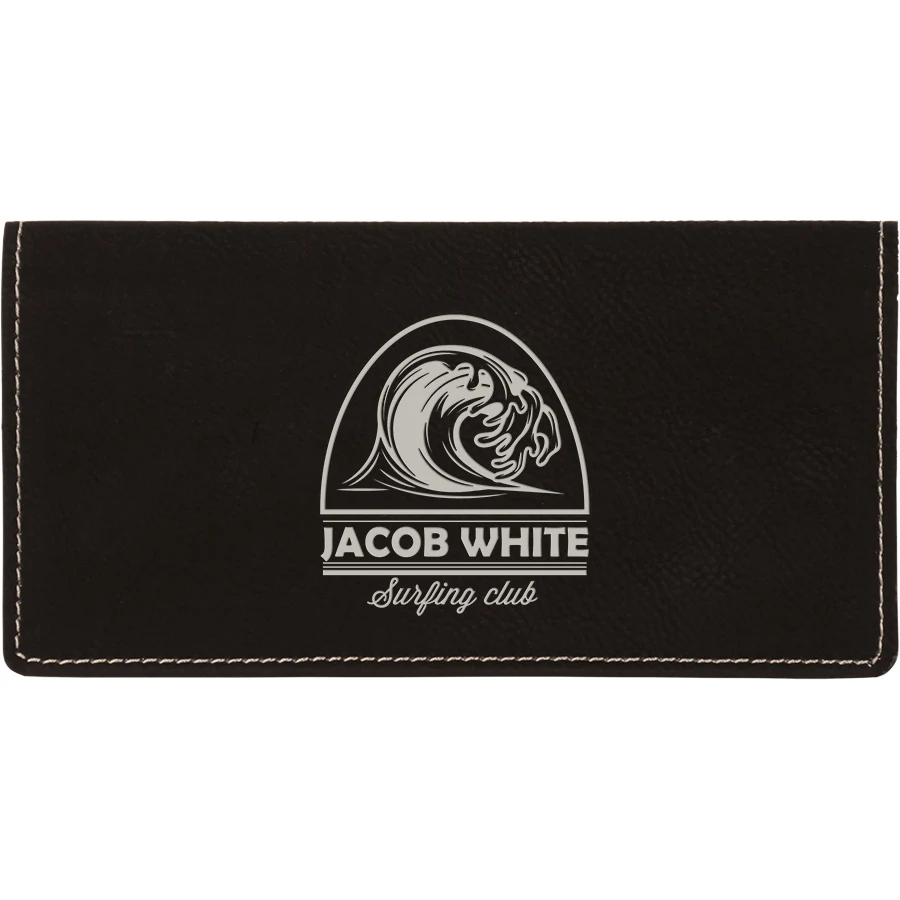 6 3/4" x 3 1/2" Black/Silver Leatherette Checkbook Cover 1