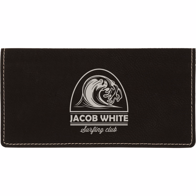 6 3/4" x 3 1/2" Black/Silver Leatherette Checkbook Cover