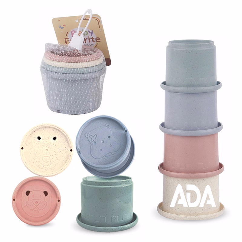 Colorful Wheat Straw Toddler Stacking Cup Set