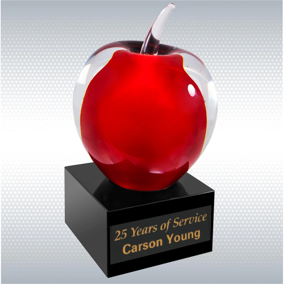 5 3/4" Red and Clear Glass Apple with Black Base 1