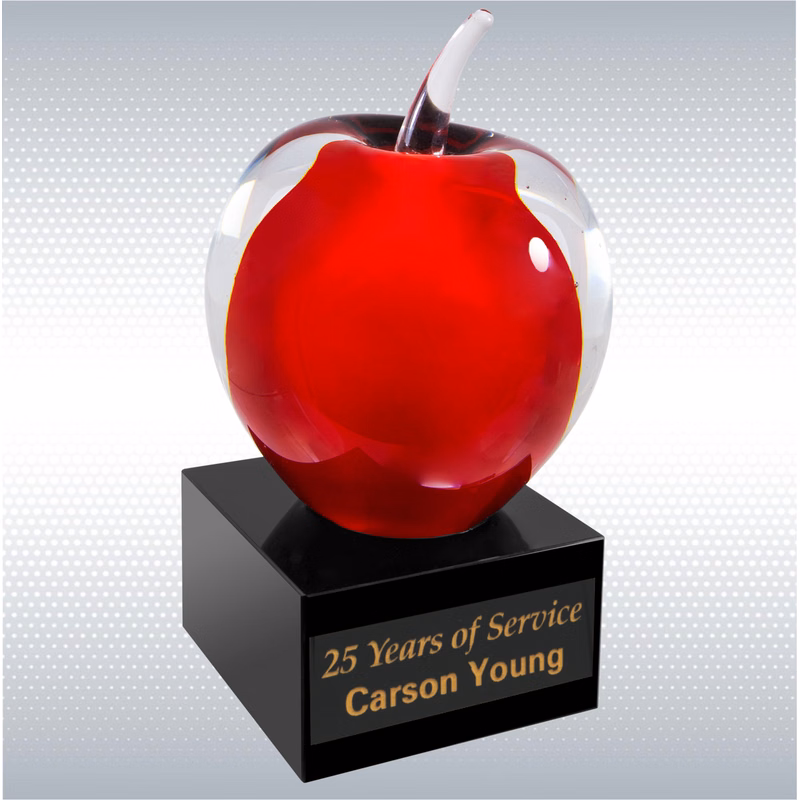 5 3/4" Red and Clear Glass Apple with Black Base