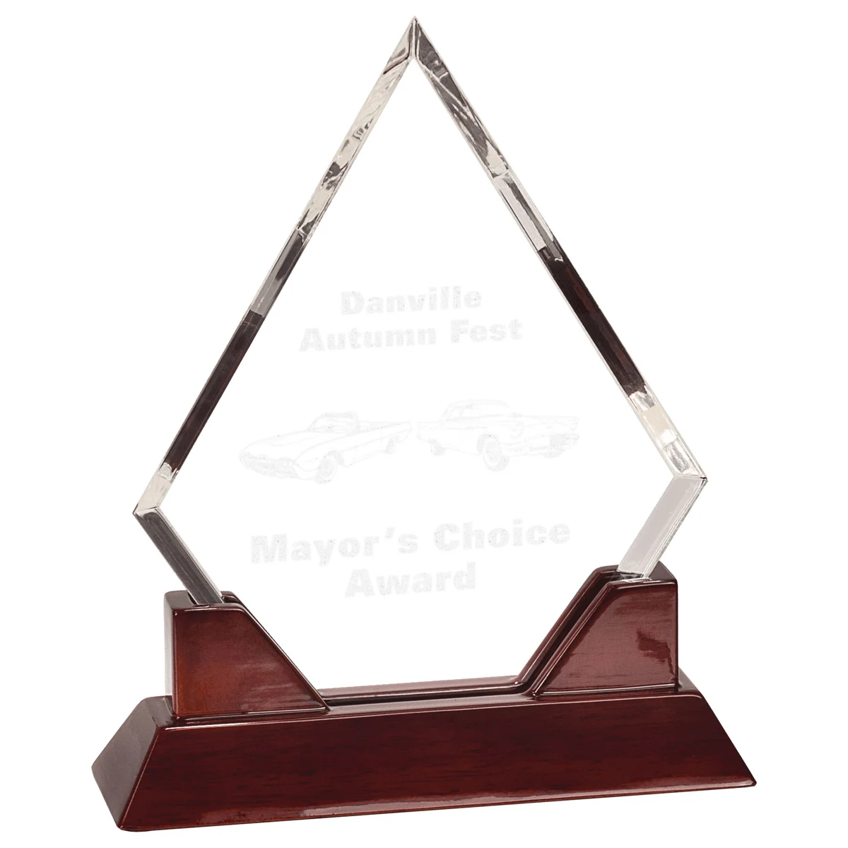8" Diamond Prestige Acrylic Award w/ Rosewood Piano Finish Base 1