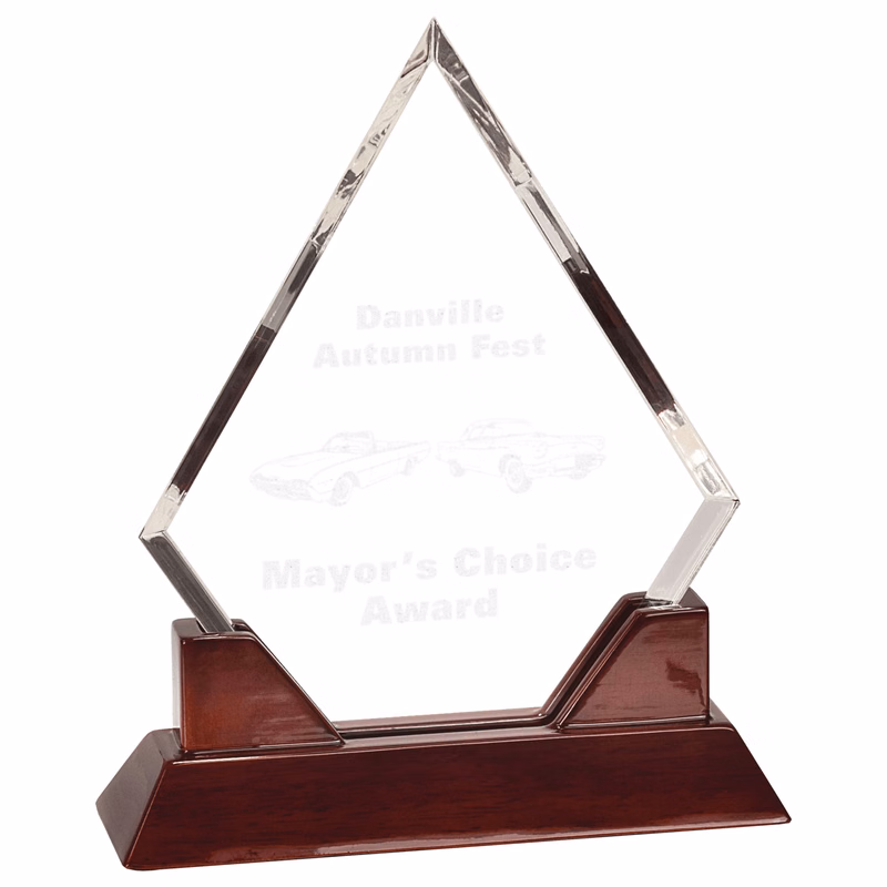 8" Diamond Prestige Acrylic Award w/ Rosewood Piano Finish Base