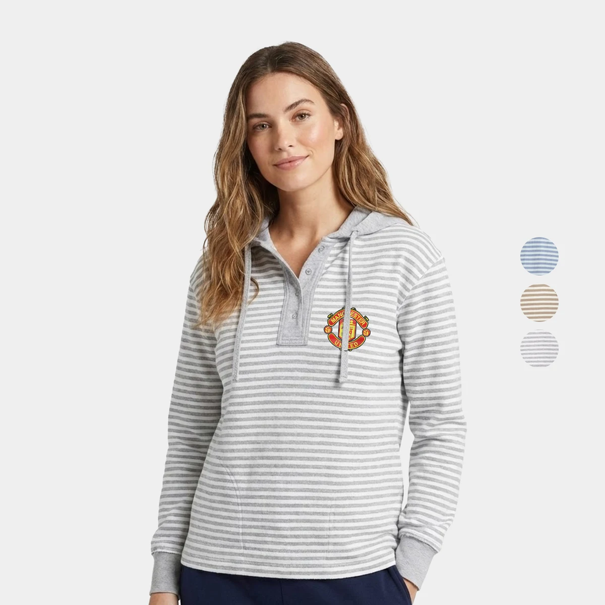 Alina Women's Tunic Fit Striped Henley Hoodie 1
